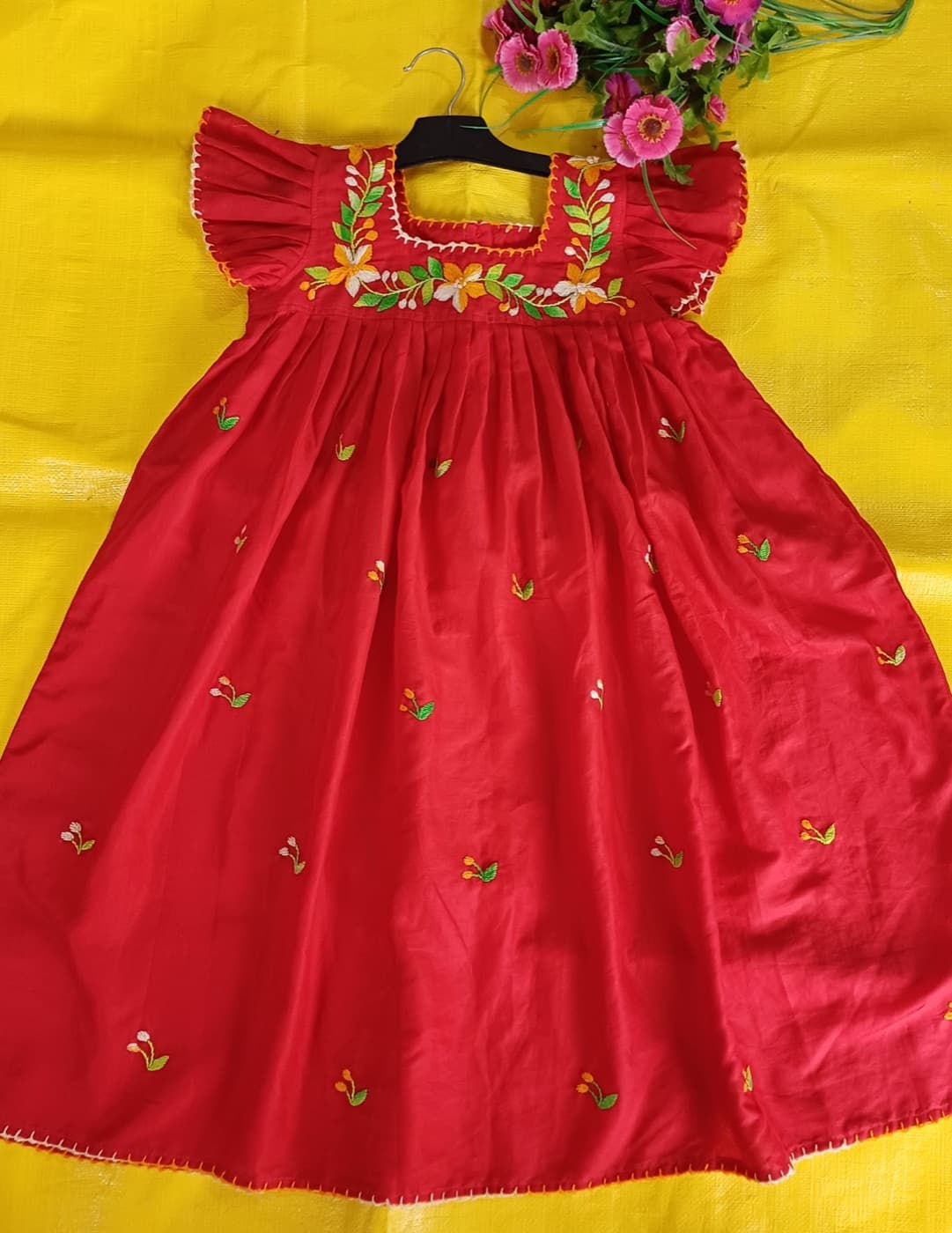লাল ফুলকলি এমব্রয়ডারি ফ্রক